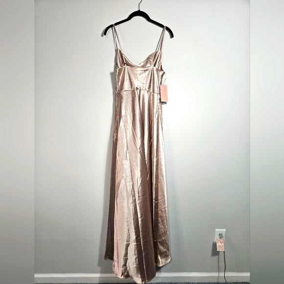 Birdy Grey Cowl Neck Rose Gold Sexy Satin Maxi Slit Bridesmaid Formal Prom Sz M - Picture 7 of 7
